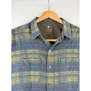 Kuhl Skorpio‎ XL Mens Short Sleeve Linen Blend Plaid Hiking Outdoor Casual 7218